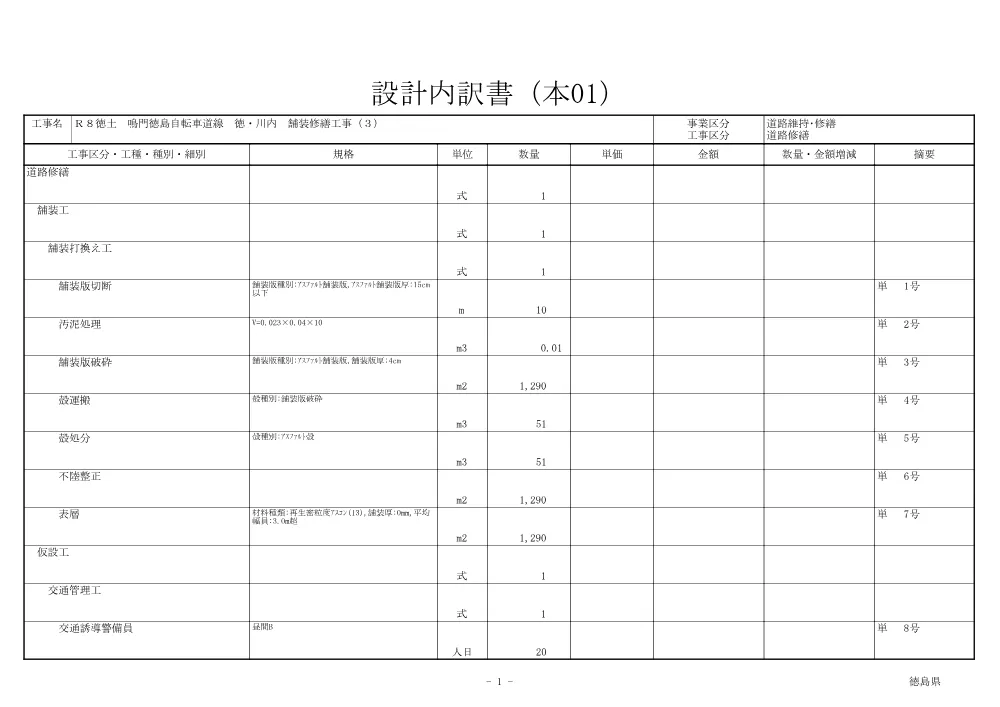 Ｒ８徳土 鳴門徳島自転車道線 徳・川内 舗装修繕工事（３）（見積参考資料）.pdf 2ページ目のプレビュー