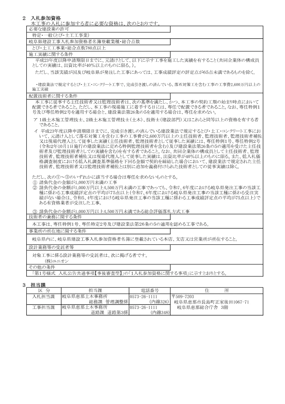 【建設工事】交工第55−A004−B082−1他号/公共 防災・安全交付金（災害防除）他 （債務）（（主）瑞浪大野瀬線）落石対策工事に関する一般競争入札公告.pdf 2ページ目のプレビュー