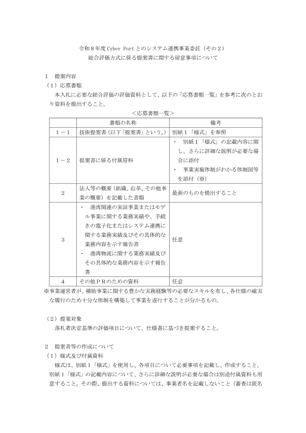 総合評価方式に係る提案書に関する留意事項について.pdf 1ページ目のプレビュー