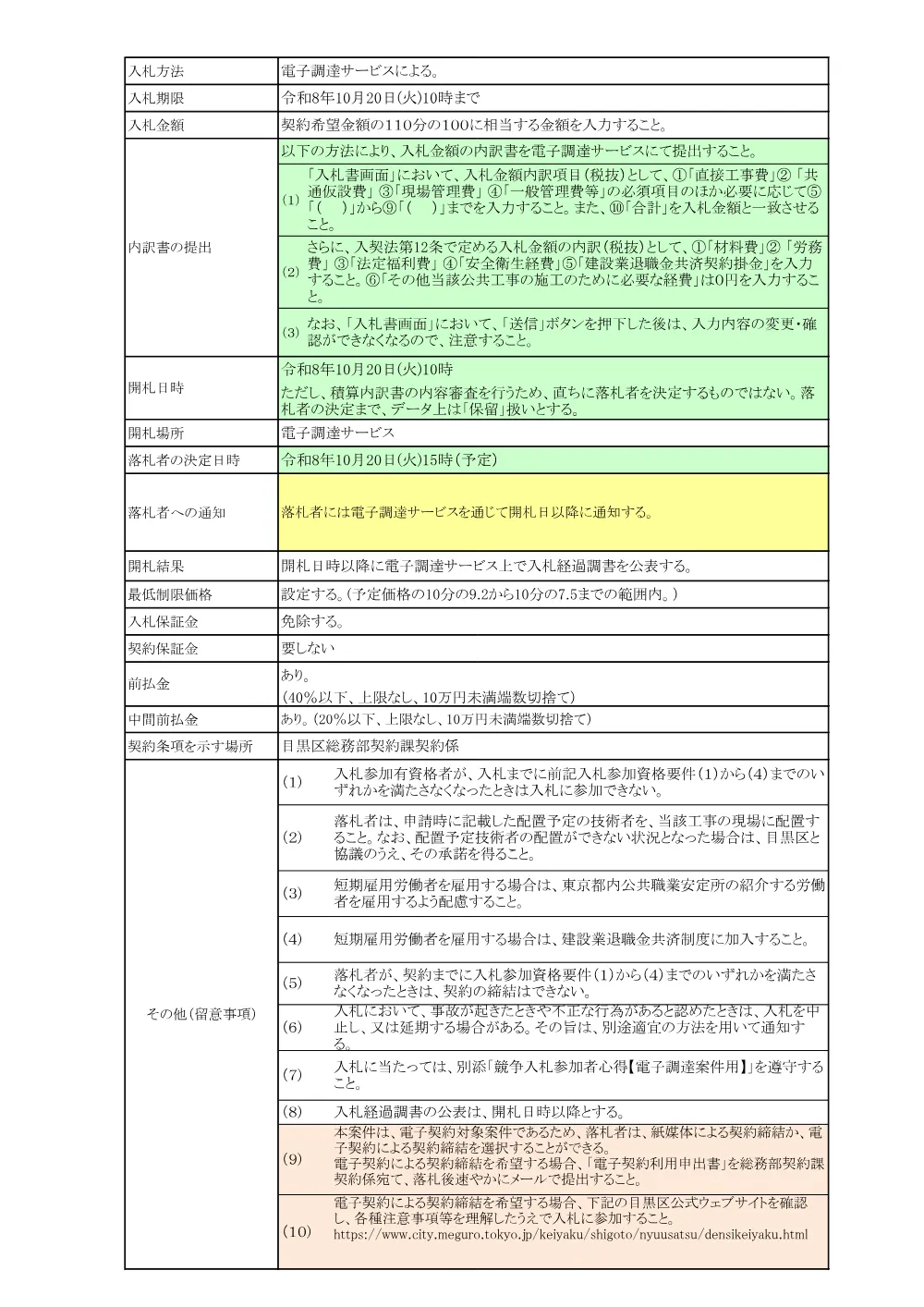 入札案内書（電子契約対象）：目黒区立コーポ中目黒敷地内街路灯建替工事.pdf 2ページ目のプレビュー