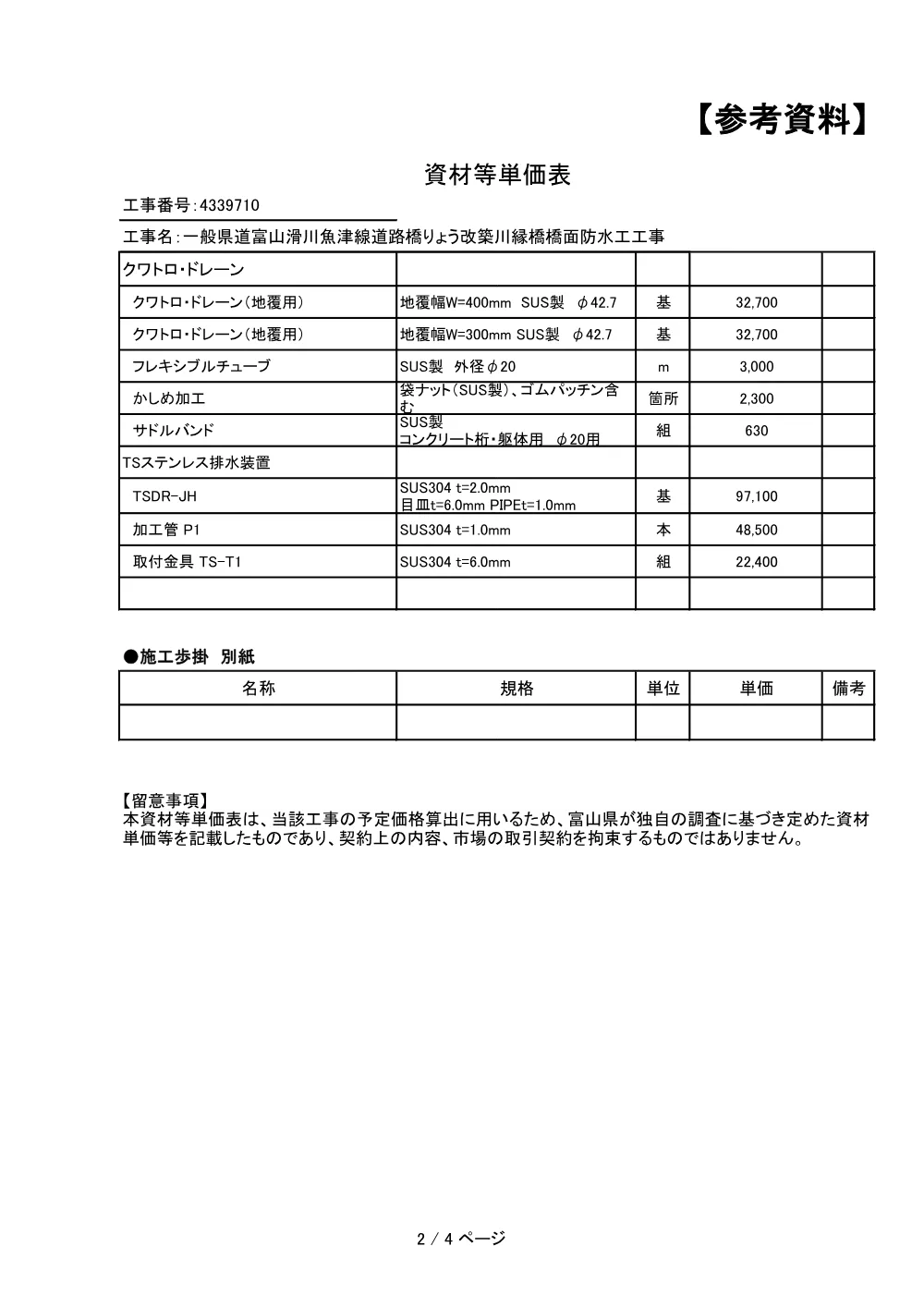 9710資材単価表.pdf 2ページ目のプレビュー