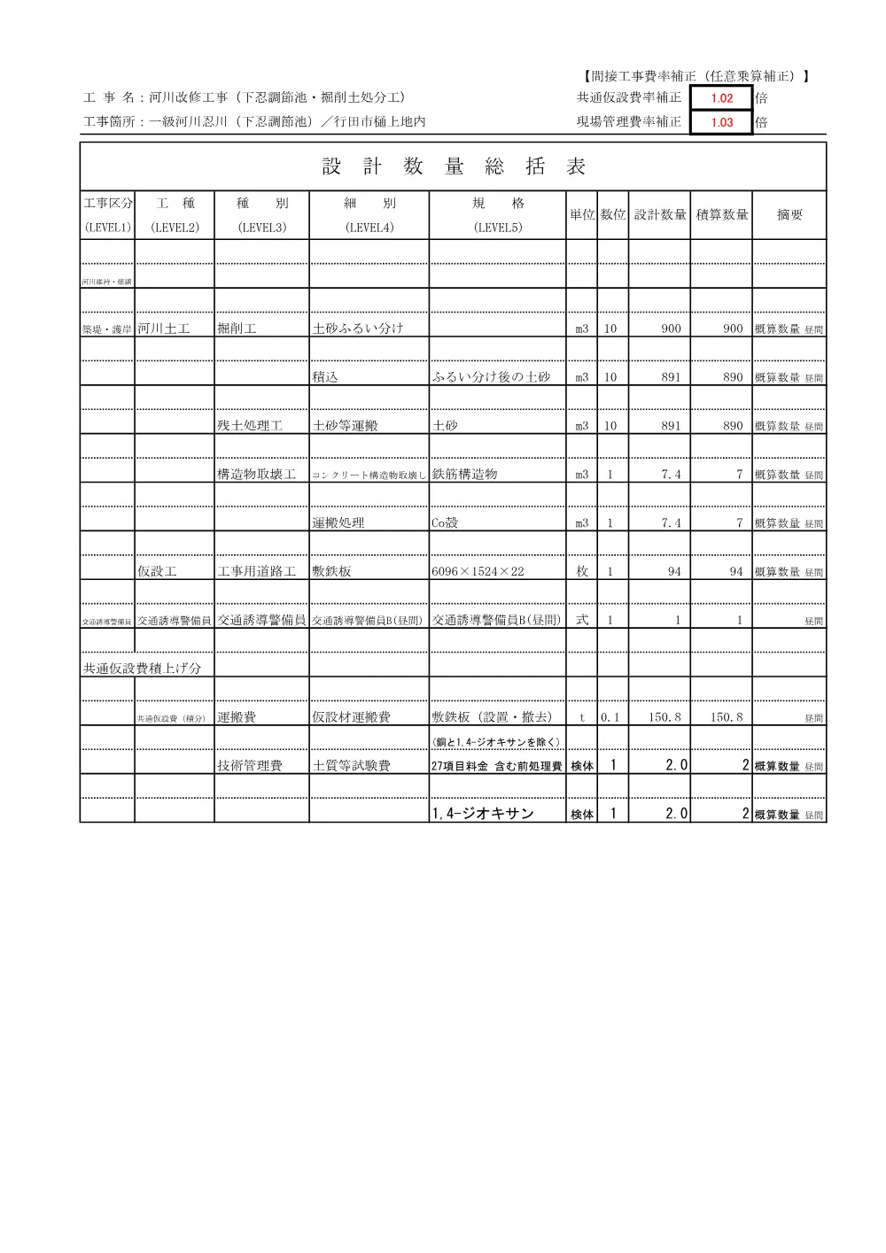 03数量計算書（下忍調節池・掘削土処分工）.pdf 1ページ目のプレビュー