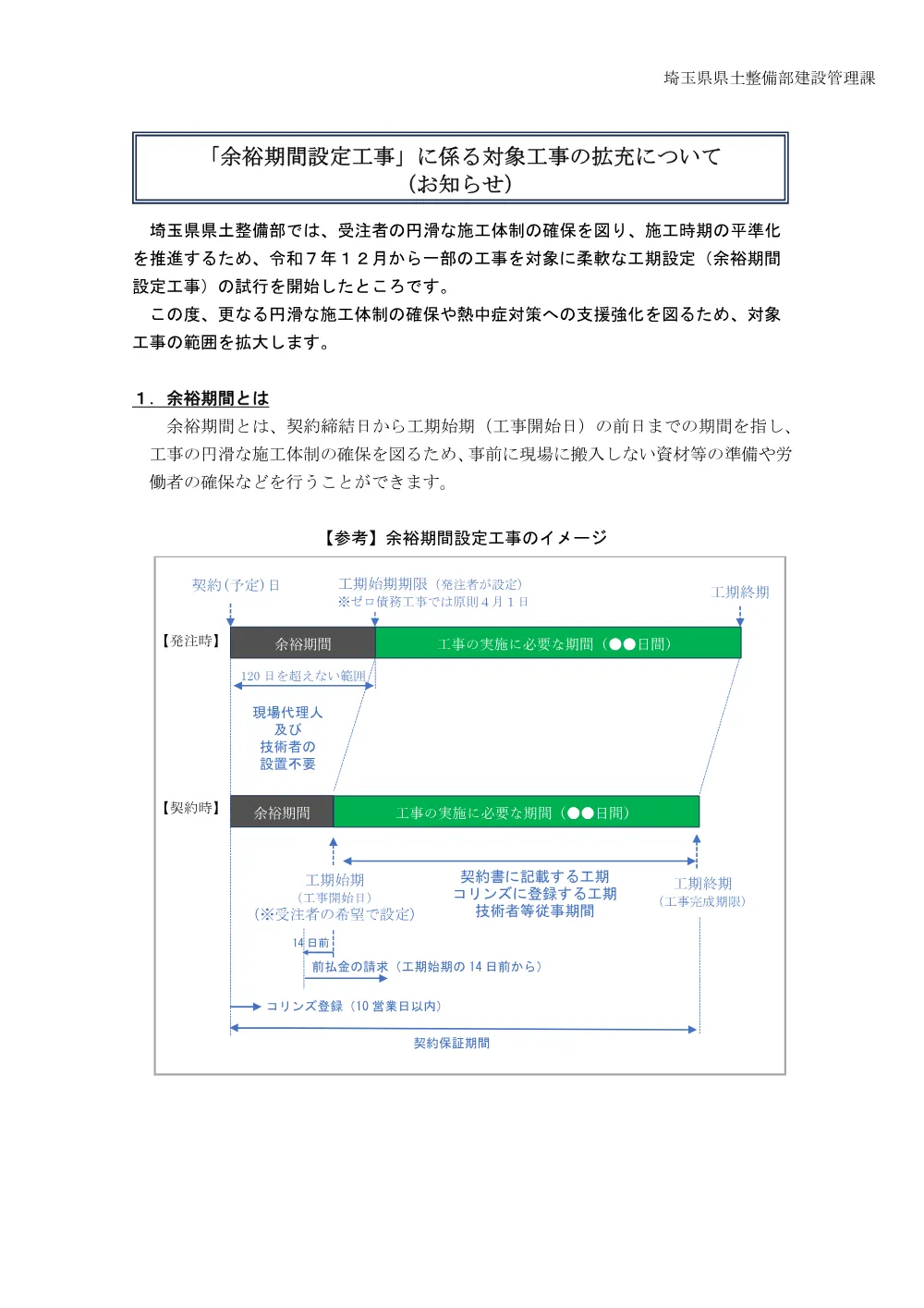 70 【お知らせ】「余裕期間設定工事」の試行（R8.6.1～）.pdf 1ページ目のプレビュー