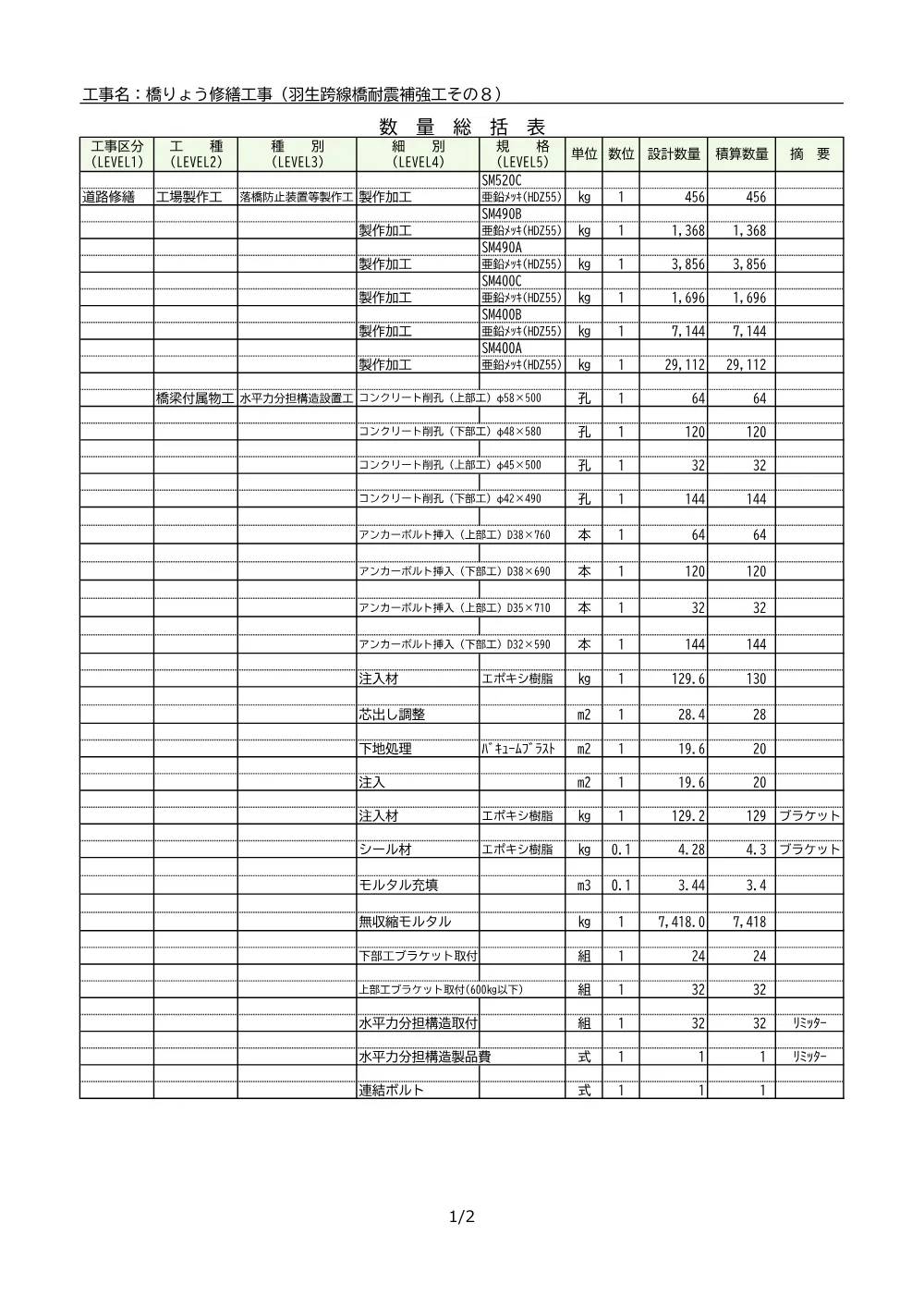 03 数量計算書（羽生跨線橋耐震補強工その8）.pdf 1ページ目のプレビュー
