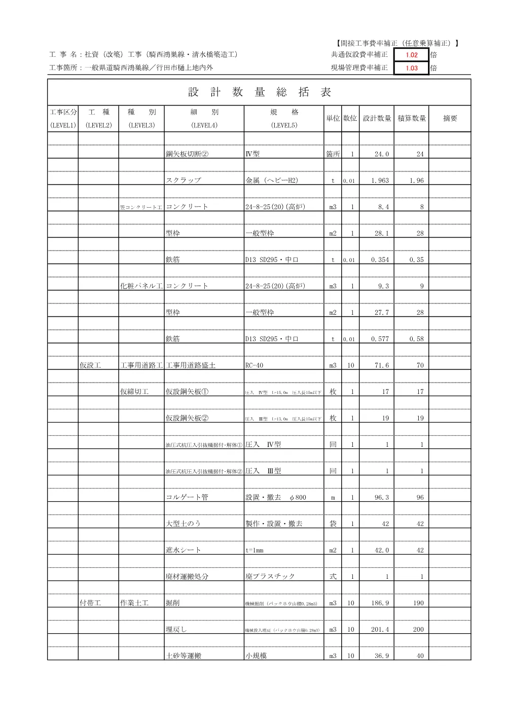 03_数量計算書（社資（改築）工事（騎西鴻巣線・清水橋築造工））.pdf 2ページ目のプレビュー