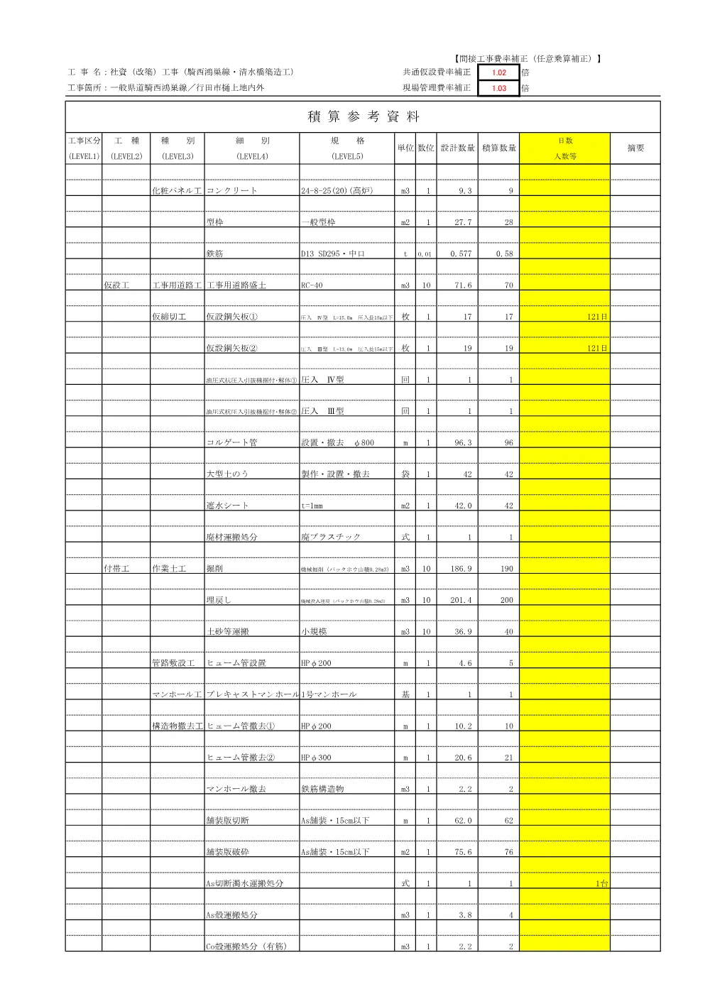 06_積算参考資料（社資（改築）工事（騎西鴻巣線・清水橋築造工））.pdf 3ページ目のプレビュー
