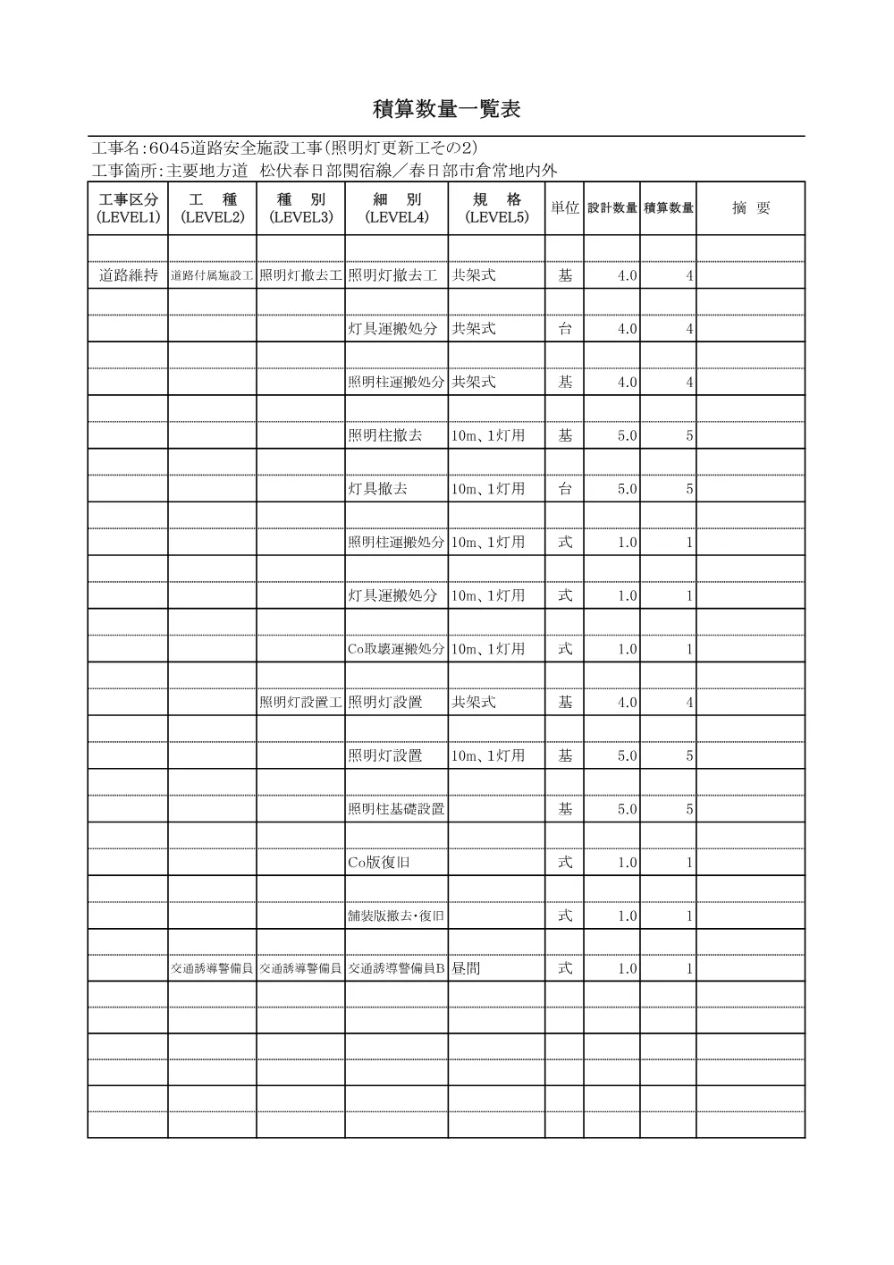03.６０４５数量計算書.pdf 1ページ目のプレビュー