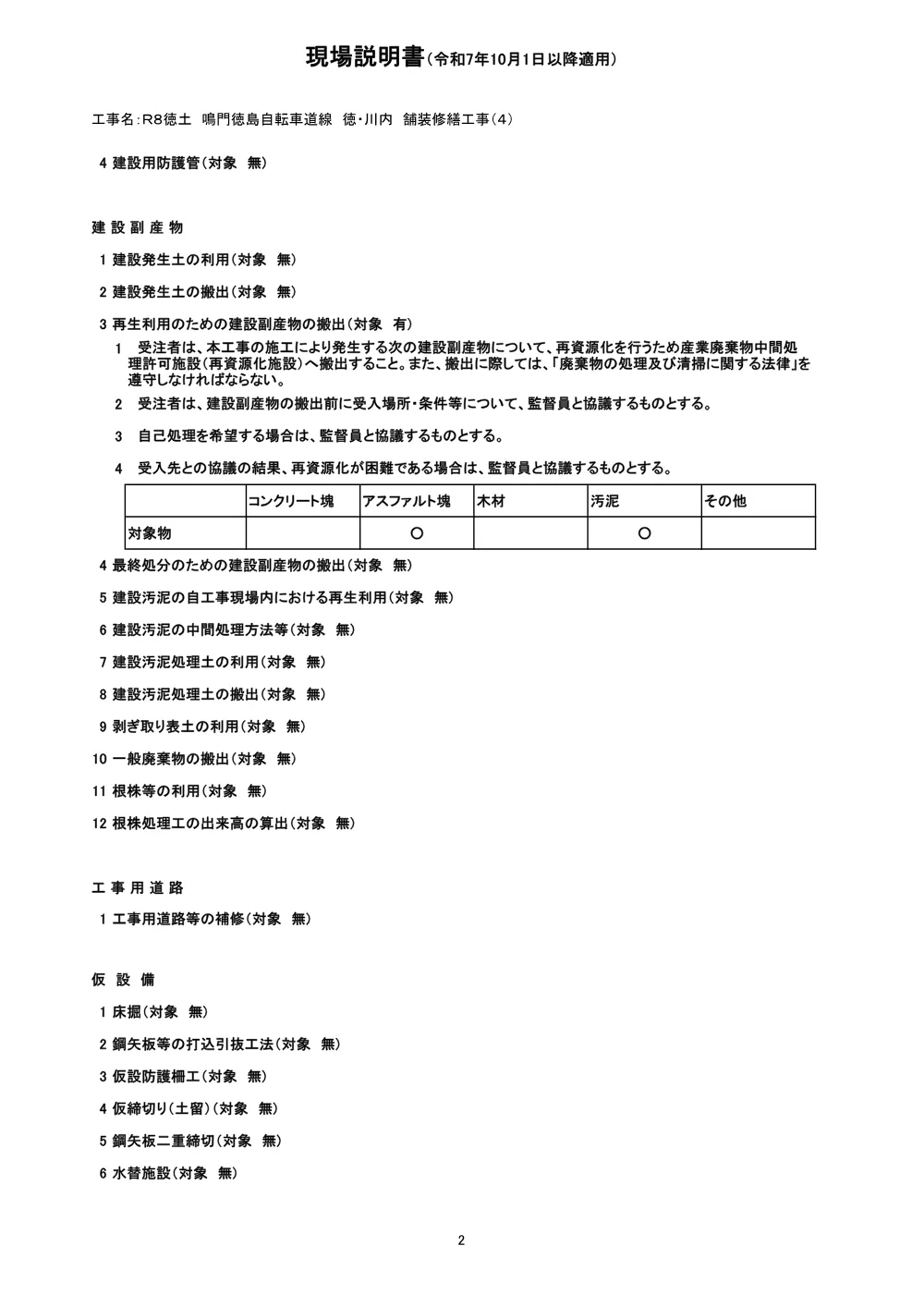 Ｒ８徳土 鳴門徳島自転車道線 徳・川内 舗装修繕工事（４）（現場説明書）.pdf 2ページ目のプレビュー