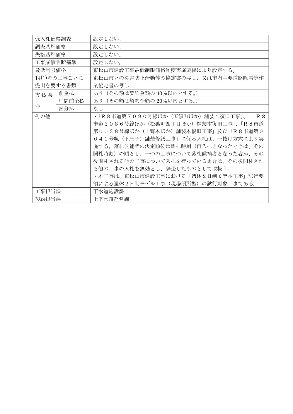 入札公告R8第54号[個票]（Ｒ８市道３０８６号線ほか（松葉町四丁目ほか）舗装本復旧工事）.pdf 2ページ目のプレビュー