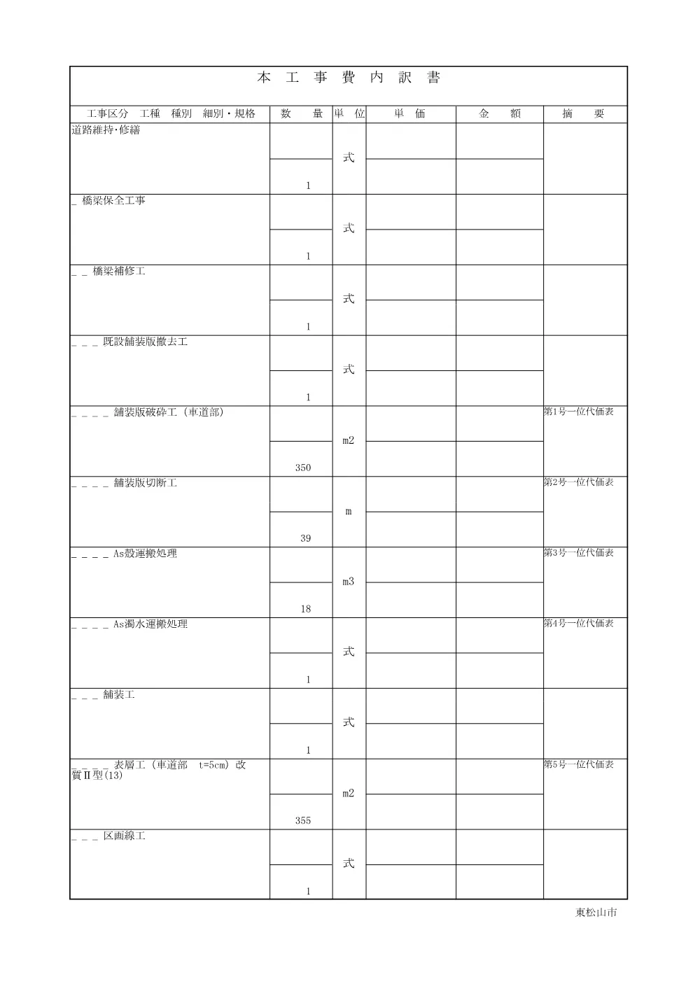 262301_01 工事数量総括表（Ｒ８市松橋（市ノ川ほか）補修・耐震補強工事）.pdf 2ページ目のプレビュー