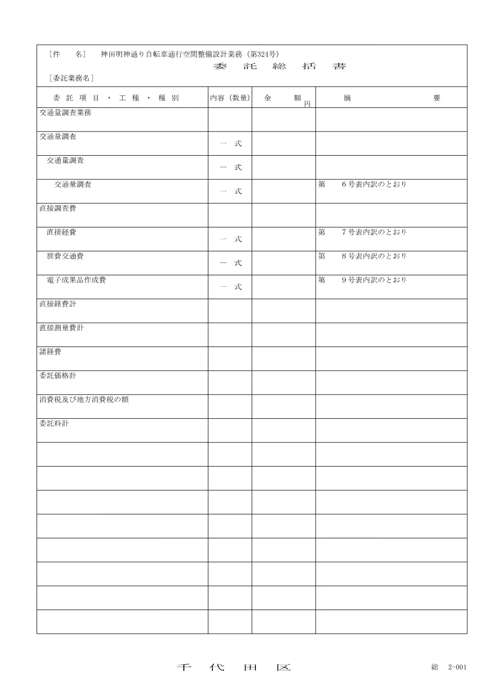 委託統括書・種別内訳書（神田明神通り自転車通行空間整備設計業務（第+324+号））.pdf 2ページ目のプレビュー