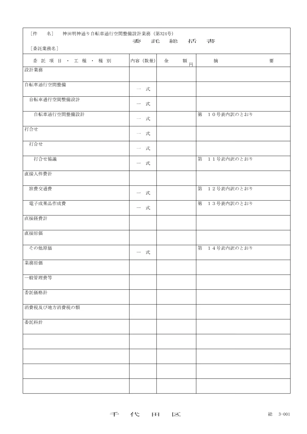 委託統括書・種別内訳書（神田明神通り自転車通行空間整備設計業務（第+324+号））.pdf 3ページ目のプレビュー