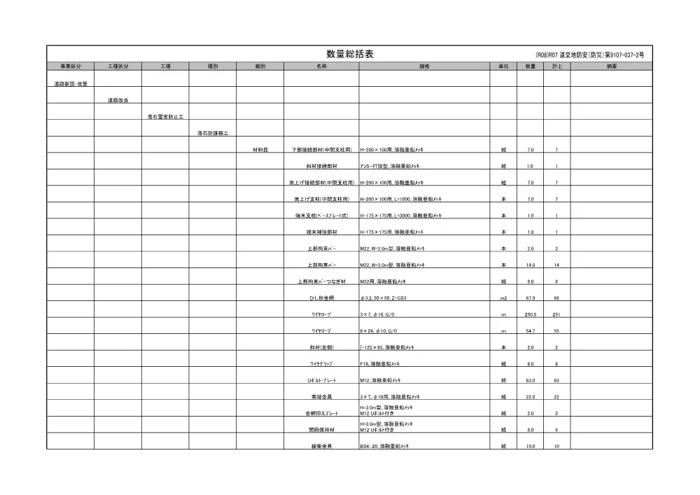 R07道交地防安（防災）9107-037-2(数量総括表)実施.pdf 1ページ目のプレビュー