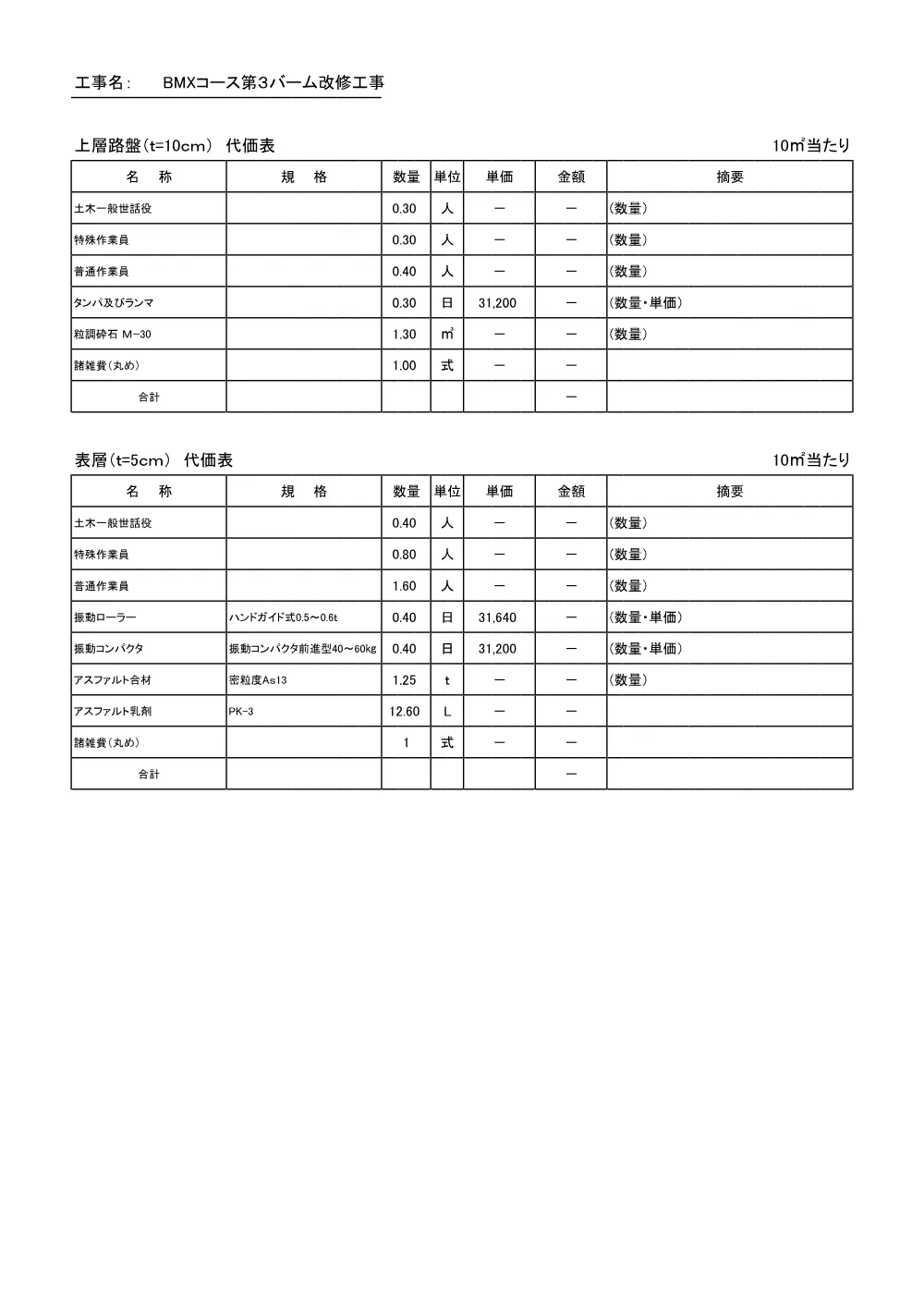 積算参考資料（ＢＭＸコース第３バーム改修工事）.pdf 3ページ目のプレビュー