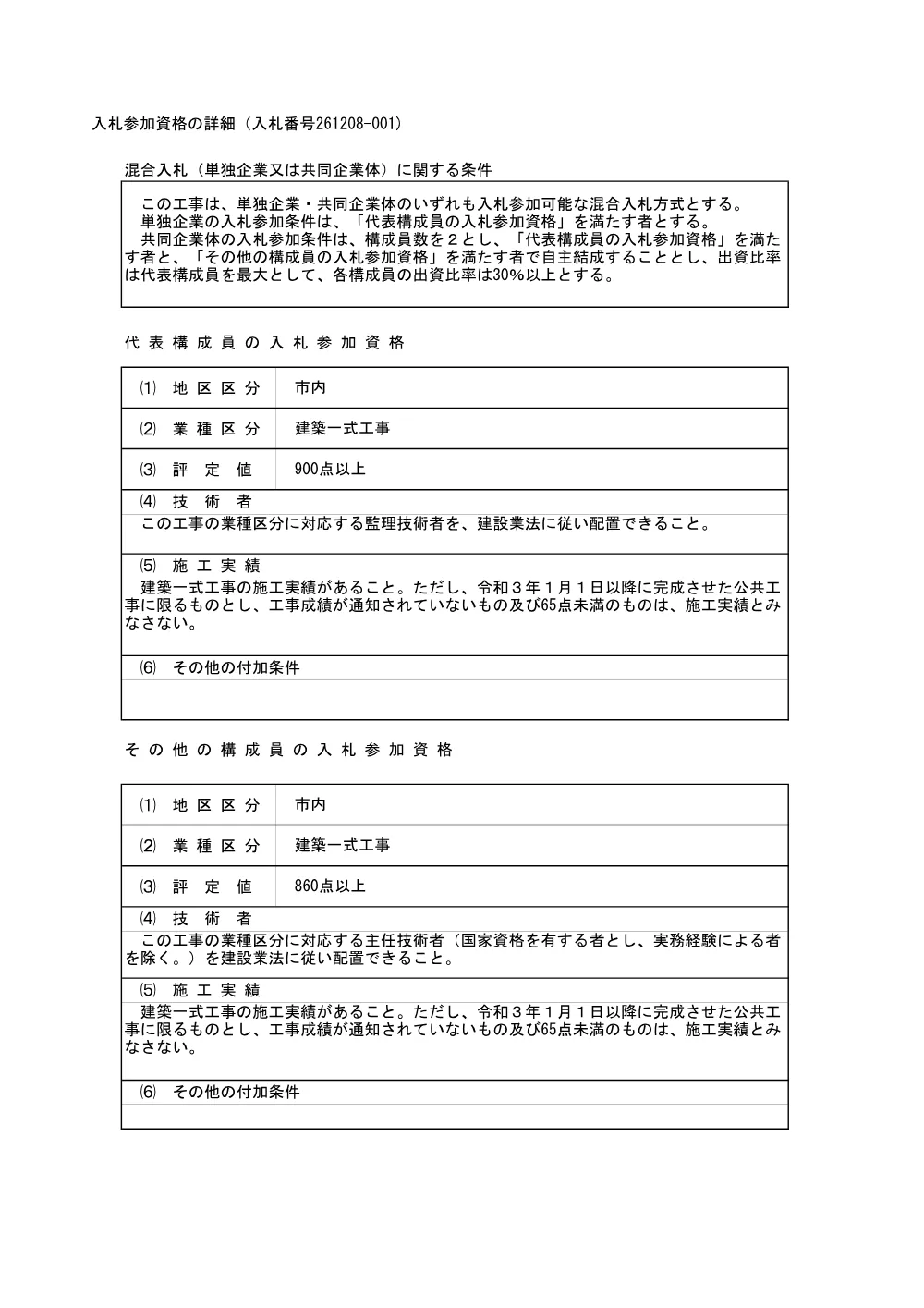 261208-001_入札参加資格の詳細（2者ＪＶ）.pdf 1ページ目のプレビュー