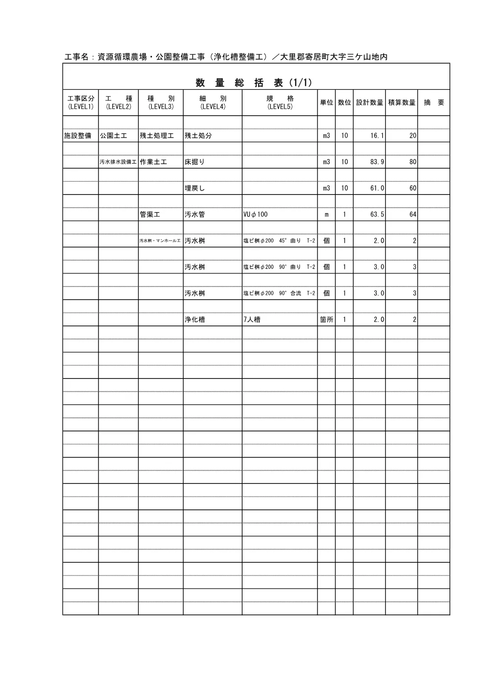 03_数量計算書（R08資源循環農場・公園整備工事（浄化槽整備工））.pdf 2ページ目のプレビュー