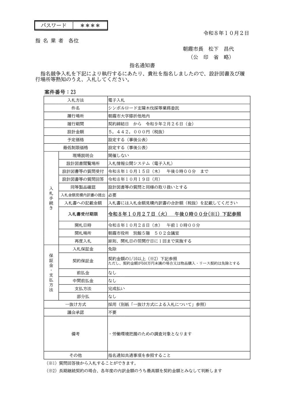 指名通知書（【指名09】シンボルロード支障木伐採等業務委託）.pdf 1ページ目のプレビュー