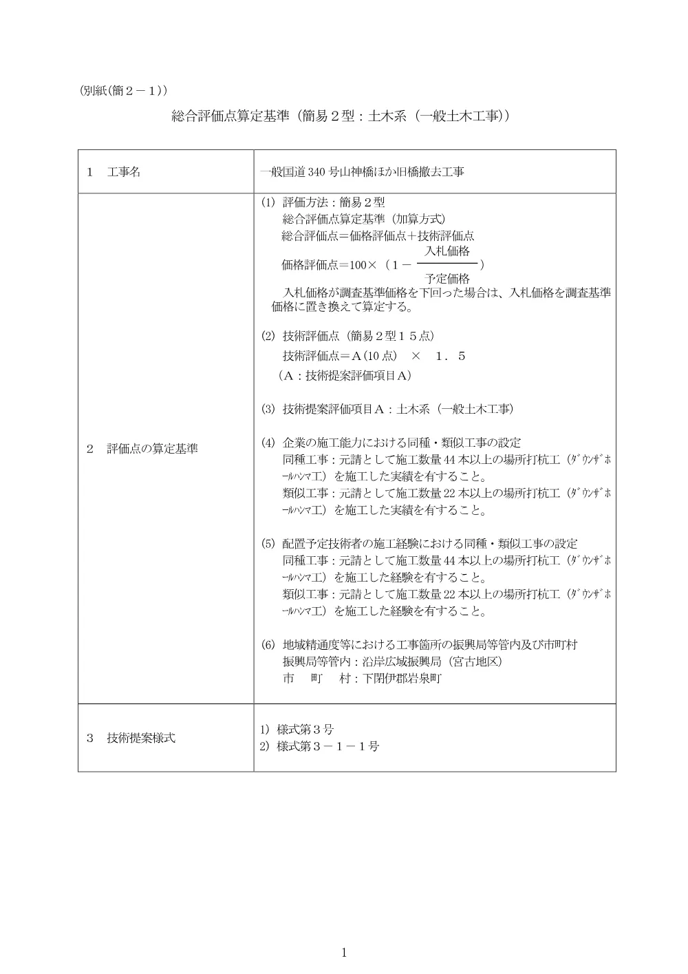 【山神橋】総合評価点算定基準.pdf 1ページ目のプレビュー