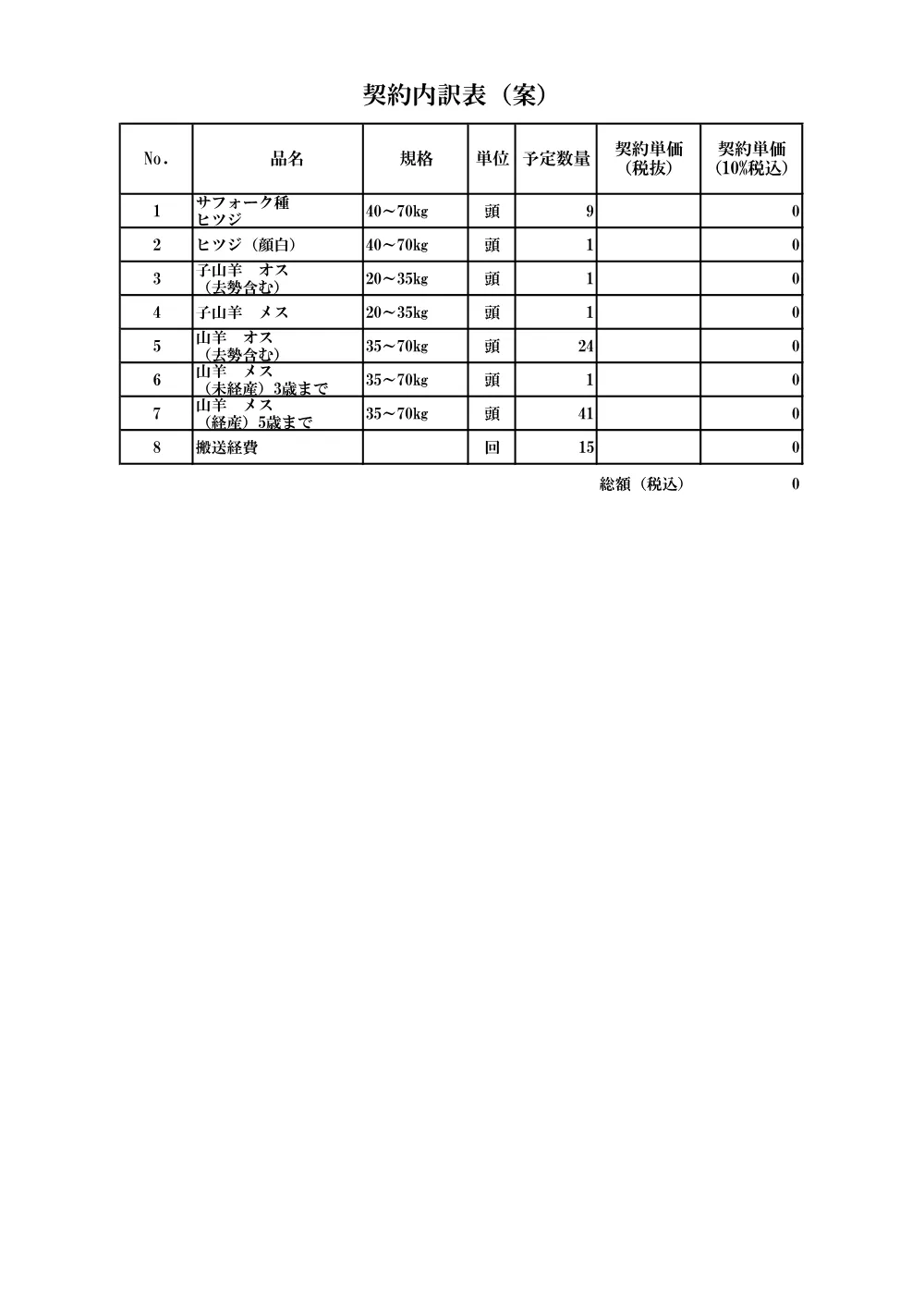 契約内訳表（ヒツジ・ヤギ）.pdf 1ページ目のプレビュー