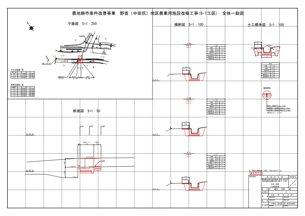 図面【農地耕作　野首（中田尻）地区農業用施設改修8-1】.pdf 1ページ目のプレビュー