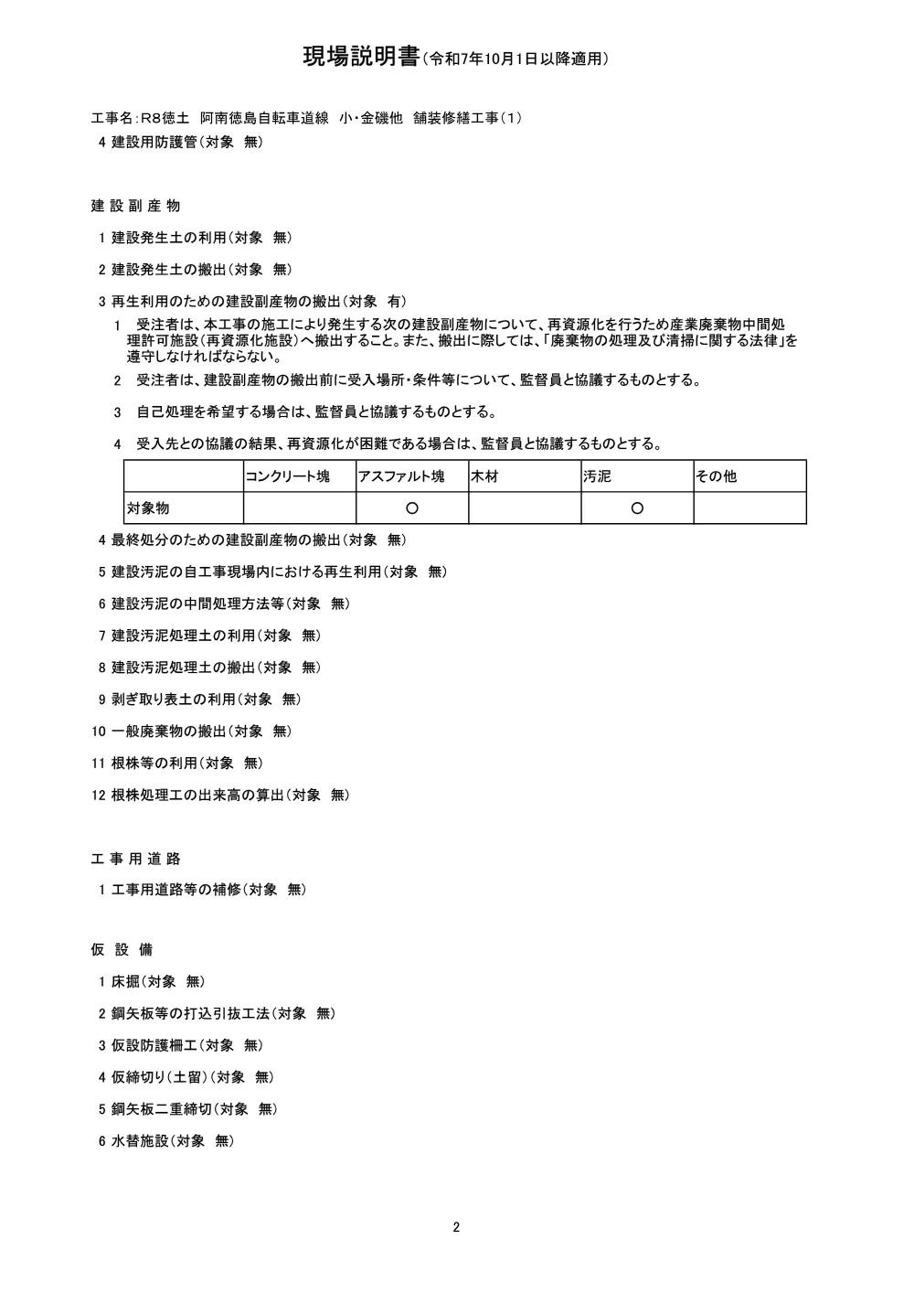 Ｒ８徳土 阿南徳島自転車道線 小・金磯他 舗装修繕工事（１）（現場説明書）.pdf 2ページ目のプレビュー