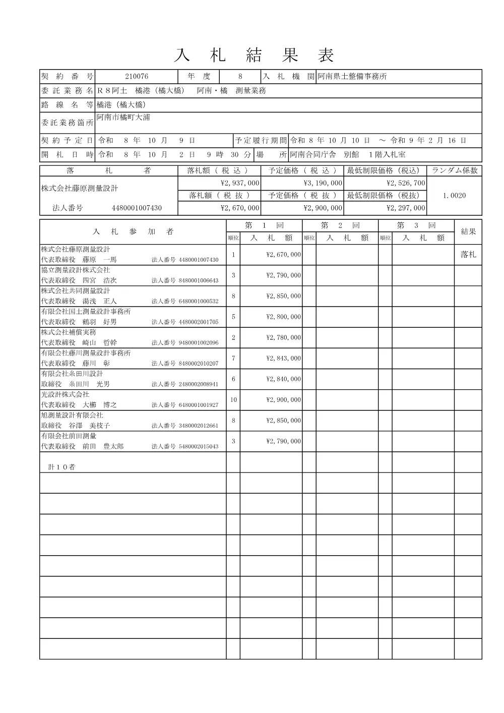 Ｒ８阿土 橘港（橘大橋） 阿南・橘 測量業務（入札結果及び補足資料）.pdf 1ページ目のプレビュー
